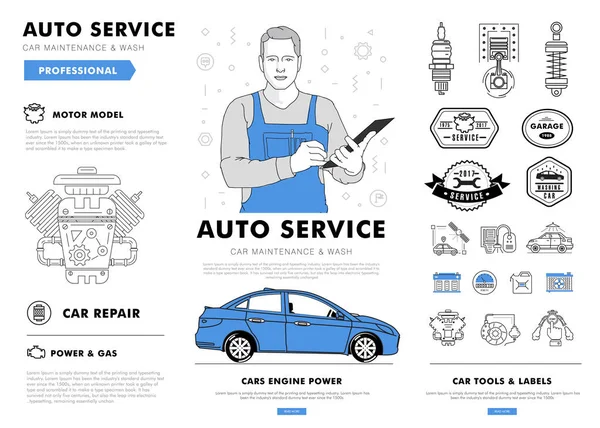 Auto service szintvonal összetétele. — Stock Vector