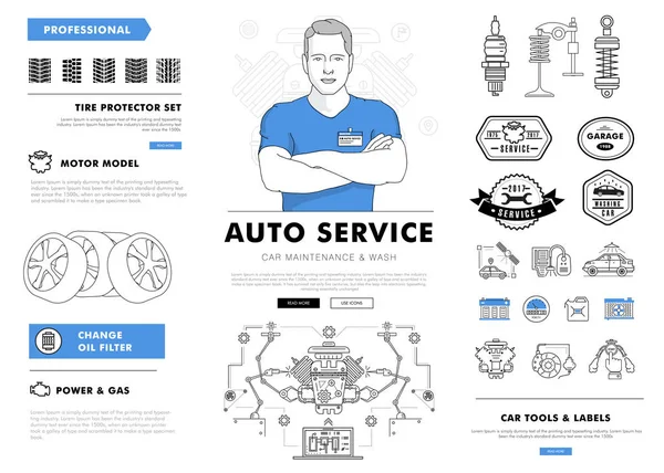 Composición de línea de contorno de servicio automático . — Vector de stock