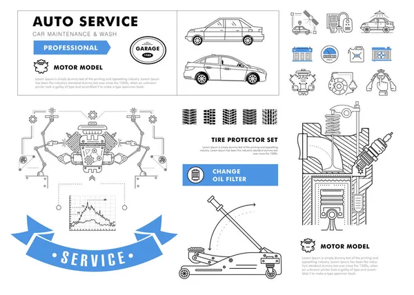 Composizione della linea di contorno auto service . — Vettoriale Stock