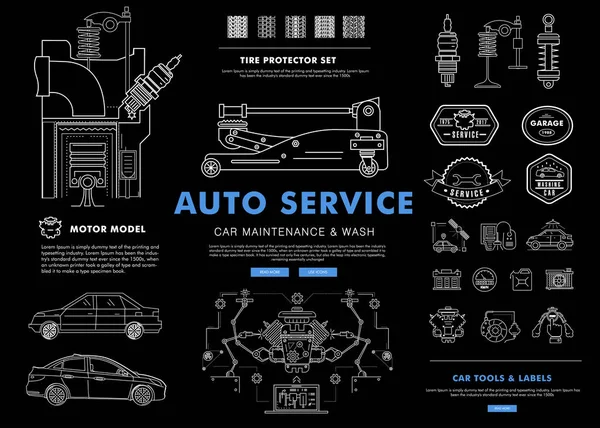 Auto Serwis linii konturu skład. — Wektor stockowy