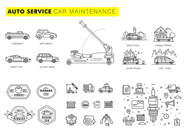 Composizione della linea di contorno auto service . — Vettoriale Stock