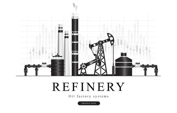 Populariteit olie raffinaderij moderne lay-outs-industrie. — Stockvector