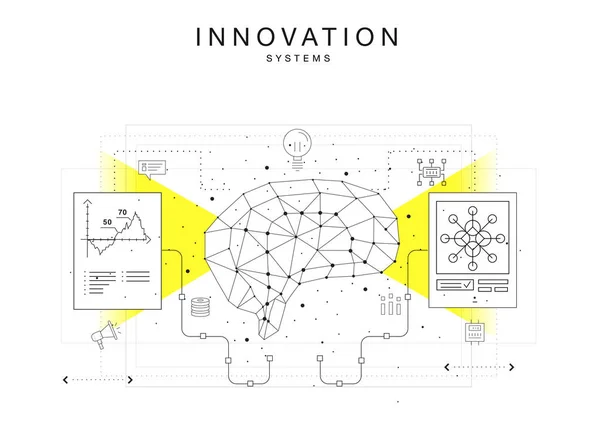 Trendiga technics Innovation System layouter i polygon konturlinje sammansättning — Stock vektor