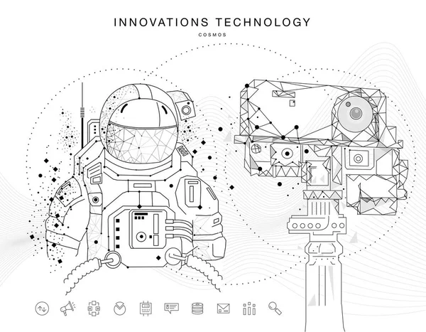 Tecnologías futuras en las operaciones del cosmos — Vector de stock