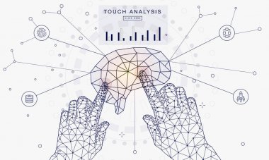 İnsanlar ve robotlar cihazları bağlamak yenilikler sistemleri. Gelecekteki teknolojileri sektöründe cihazlarve aygıtlar cyborg sistemleri ve bilgisayarlar üzerinden harika internet gelişmeler. Doğrusal piktogram stiliyle geometri 