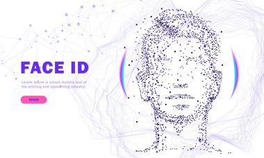 Face id technology. Trendy Innovations face systems.  Innovations systems identifications and development computers software industry. Poligon personal encryption protection. clipart