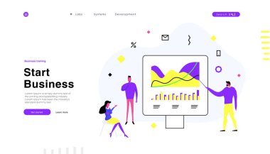 ux / ui simgeleriyle iş illüstrasyonları. İnsan profesyonel iş yapar ve ticaret yeteneği geliştirir. Öğrenim müdürleri. Renkli tasarımı harika olan iyi fikirler. Vektör izole illüstrasyonu.