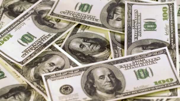Rotation Pile Hundred Dollar Bills United States Economy Money Exchange — Stock Video