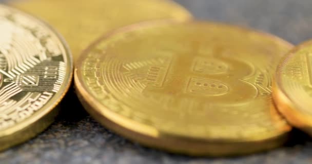 Moneda Criptomoneda Bitcoin Moneda Oro Movimiento Cámara — Vídeos de Stock