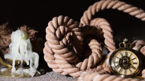 Antique Clock Candle Candlestick Background Rope — 비디오