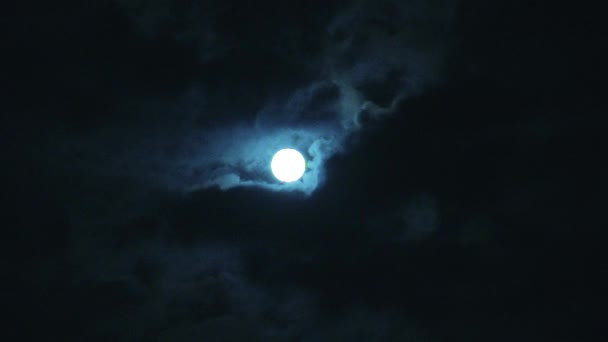 Luna llena detrás de las nubes por la noche — Vídeo de stock