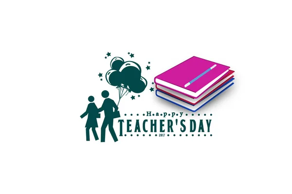 Fröhlicher Lehrertag - Luftballon und Buch mit Schüler — Stockfoto