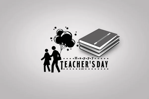 Fröhlicher Lehrertag - Luftballon und Buch mit Schüler — Stockfoto