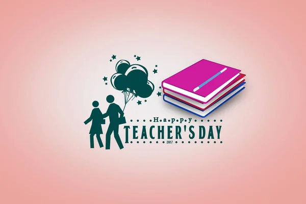Щасливий день вчителя. векторна концепція повітряна куля і книга зі студентом — стокове фото