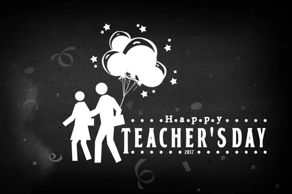 Happy Teacher\'s day - white inscription on a black board,