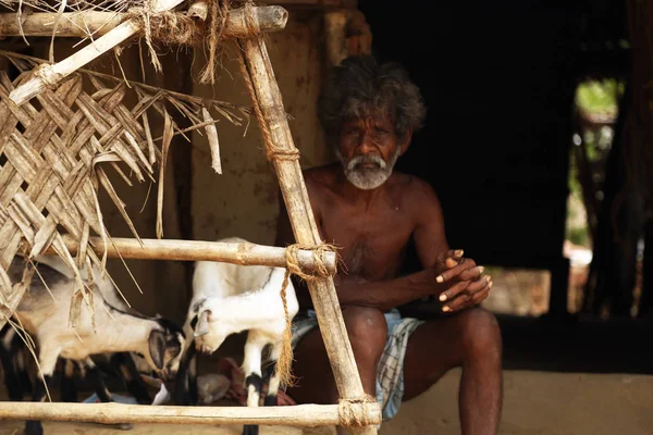 NANNILAM, INDIA - MAJ 20TH, 2016: Uidentificeret gammel mand bor i Nannilam - Stock-foto