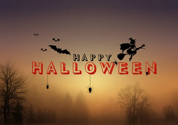 Boldog Halloween, egy kísérteties erdő éjjel — Stock Fotó