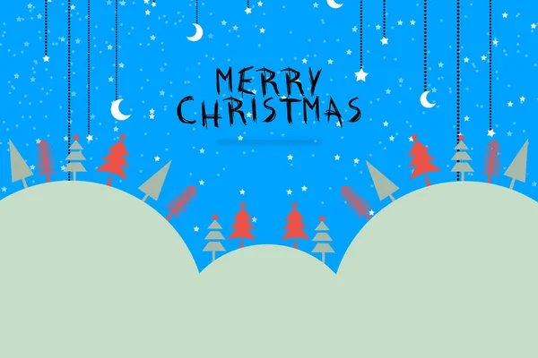 Buon Natale Illustrazione Design con stelle e luna. sfondo del paesaggio, neve, banner design . — Foto Stock