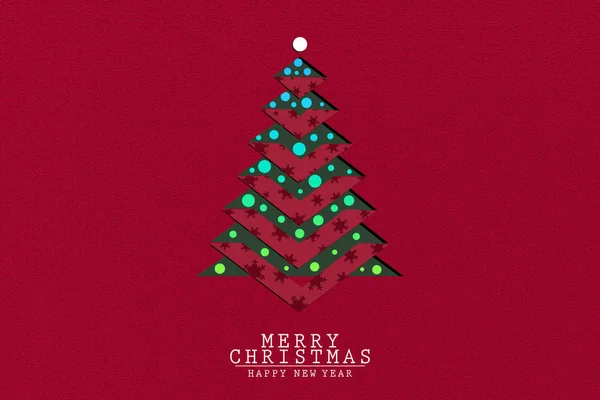 Christmas and New Years red background with Christmas Tree — Stock Photo, Image