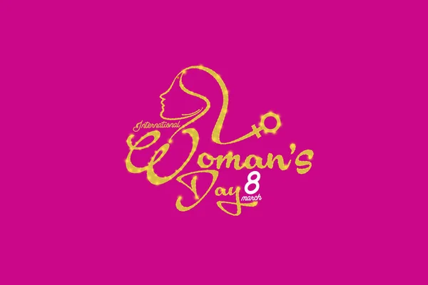 Woman Day Lettering Greeting Card Golden Glitter Pink Background Calligraphy — Stock Photo, Image