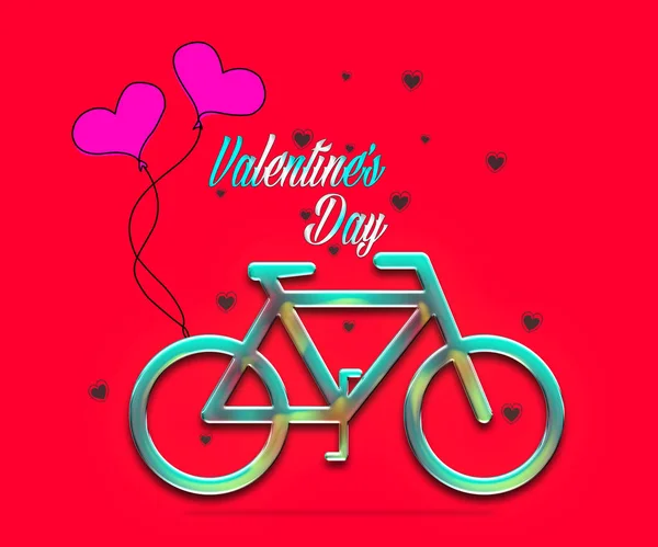Bicycle with balloons and small heart, Romantic Valentine's Day Card
