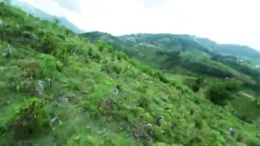  Görünüm adam çalışan hızlı aşağı tepe noktası