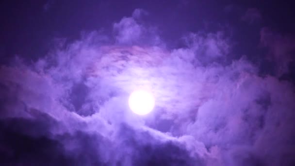 夜黑满月与浮云时间流逝 — 图库视频影像