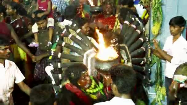 Kulasekharapatnam India October 2014 Devotees Dancing Crowd Hindu Temple Dussehra — Stock Video