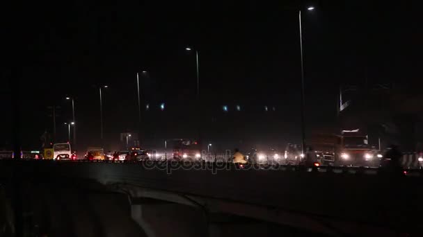 Traffic on road in a city at night, Chennai, India — Stock Video