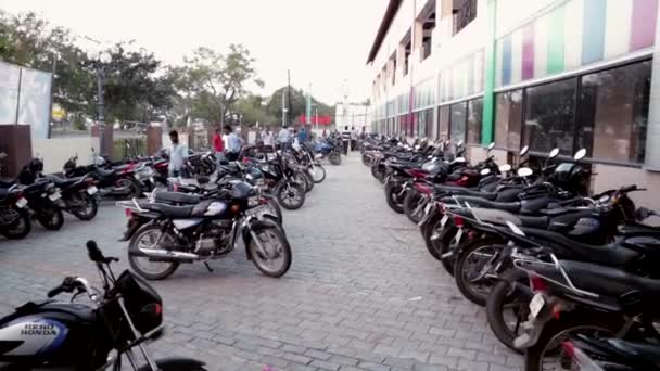 CHENNAI, INDIA - JUNE 13th, 2016: Bike parking in the movie theater. — Stock Video