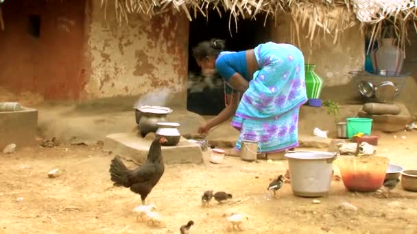Indie - 15 maja 2016: Niezidentyfikowanego Indian kobieta gotowania żywności w tradycyjnym stylu indyjskim w wiosce. — Wideo stockowe