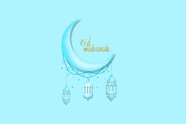 Eid Mubarak Festivali, güzel tebrik kartı ve beyaz arka plan aydınlatılmış lamba.
