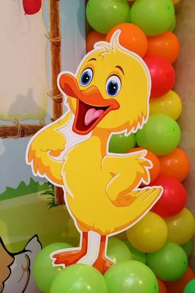 Cute Baby Duck Cartoon with Colorful Balloon