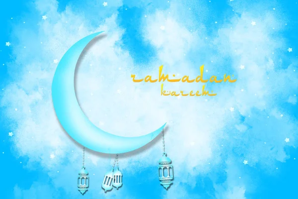 Happy Eid Mubarak, Moon in the Sky Greeting Card for Muslim Community Festival — Stock Photo, Image