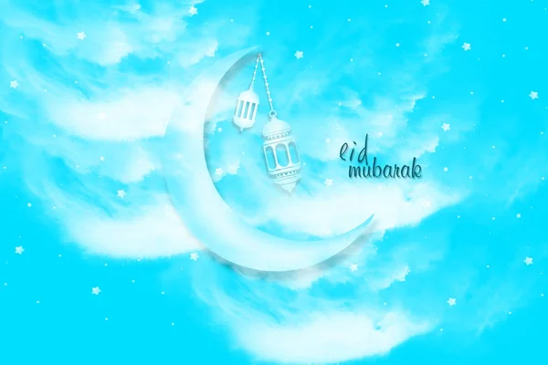 A muszlim Közösség Fesztivál Eid Mubarak - Hold az égbolton - üdvözlőlap — Stock Fotó