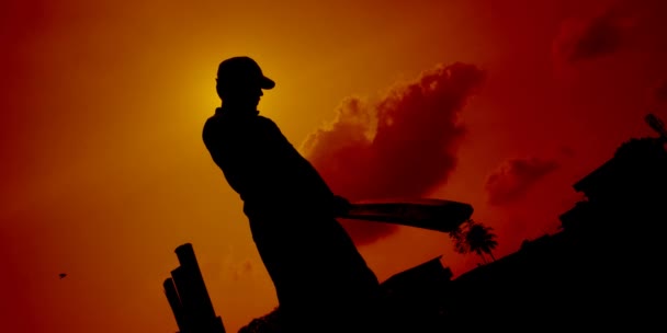 Silhouette di giovani pronti a giocare a cricket in un parco in India . — Video Stock
