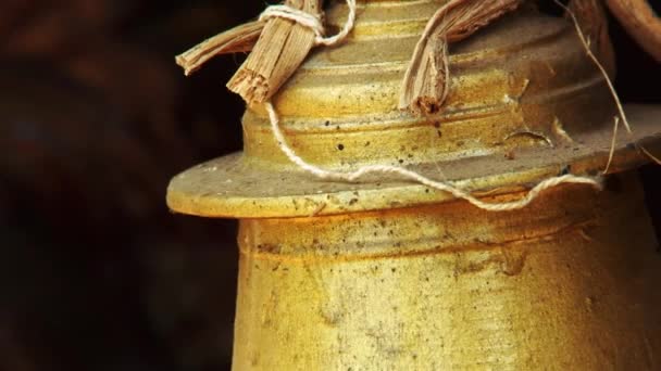 Close up Ancient Bells on a temple in India, shot of hindu temple bell — Stock Video