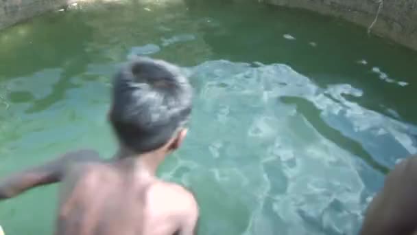 Hindistan - 25 Şubat 2018: Grup arkadaşıyla bene su kapalı atlama, — Stok video