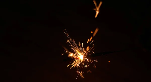 Beautiful Diwali Glowing Firecracker, fire of cracker explosion on black background — Stock Photo, Image