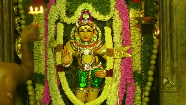 Hindu people making Puja to pray for God at Murugan Temple — Stock Video