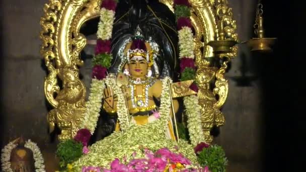 Detail van kleurrijke standbeeld van Indiase Hindoe God in de tempel. — Stockvideo