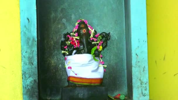 Carved wall with statue of God Goddess in India. — Stock Video