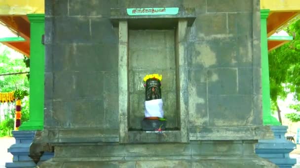 Ristade vägg med staty av gudinnan i Indien. — Stockvideo