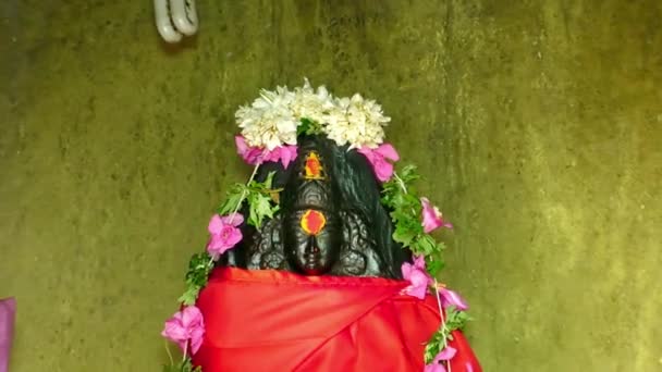 Egy hindu isten szobra a tradicionális hindu templomban, Dél-Indiában. — Stock videók