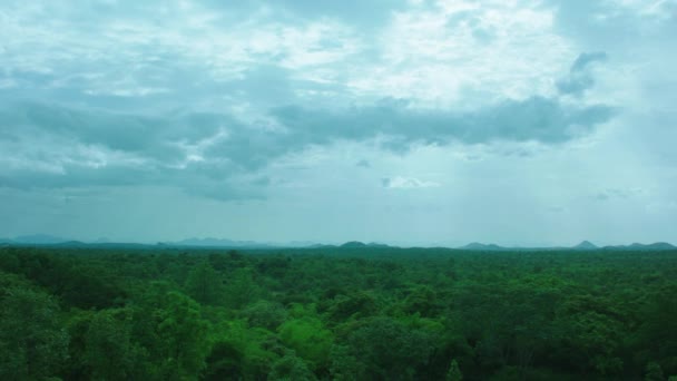 산들 이 우림 과 나무들을 뒤덮고 있었다. 숲으로 덮여 있는 산봉우리들이 있는 열대 섬 의산 풍경. — 비디오