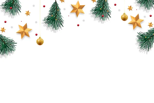 Merry Christmas on white background with tree branches decorated with stars, Xmas theme. Illustration — Stock Photo, Image