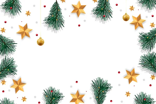 Merry Christmas on white background with tree branches decorated with stars, Xmas theme. Illustration — Stock Photo, Image