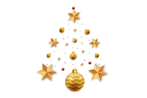 Illust de árbol de Navidad decorado, Árbol de Navidad adornado de las estrellas doradas sobre fondo blanco —  Fotos de Stock