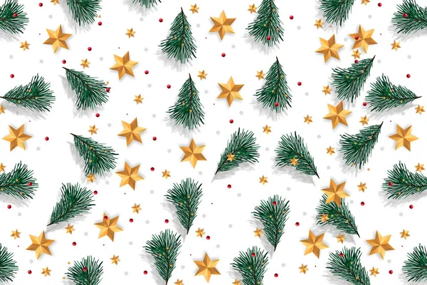 Choinka i gwiaździsty wzór. Ilustracja, Boże Narodzenie bezproblemowy wzór. dekoracje wakacyjne, choinki ze złotym tle gwiazdy — Zdjęcie stockowe