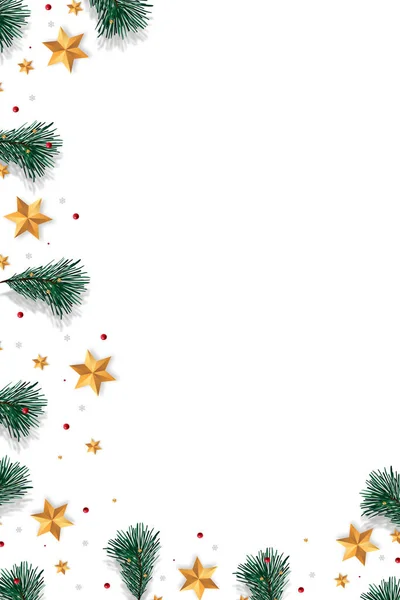 Buon Natale tipografico su sfondo bianco con rami d'albero decorati con stelle, tema natalizio. Illustrazione — Foto Stock